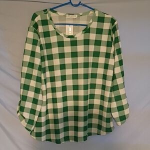 Jon & Anna Green and White 3/4 Sleeve Boxy Blouse